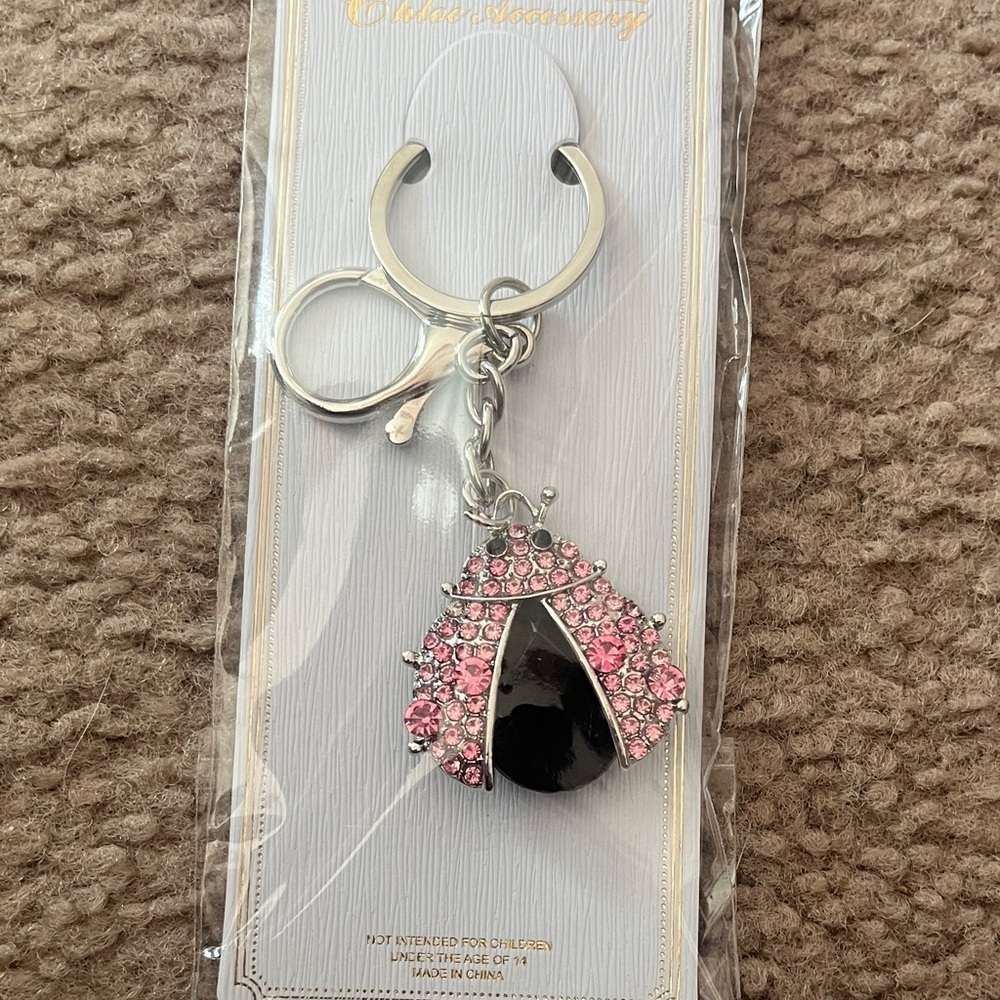 Chic Ladybug Keychain in Pink and Black